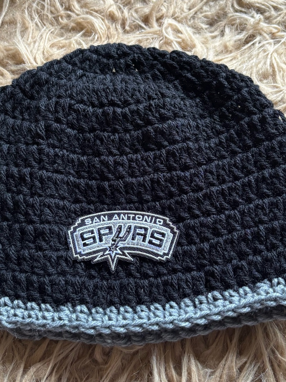 San Antonio Spurs NBA Beanie Hat Hand Crochet NWT One of a Kind